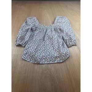 H&M Floral Puff Sleeve Peasant Blouse XS Cottagecore Square Neck Top